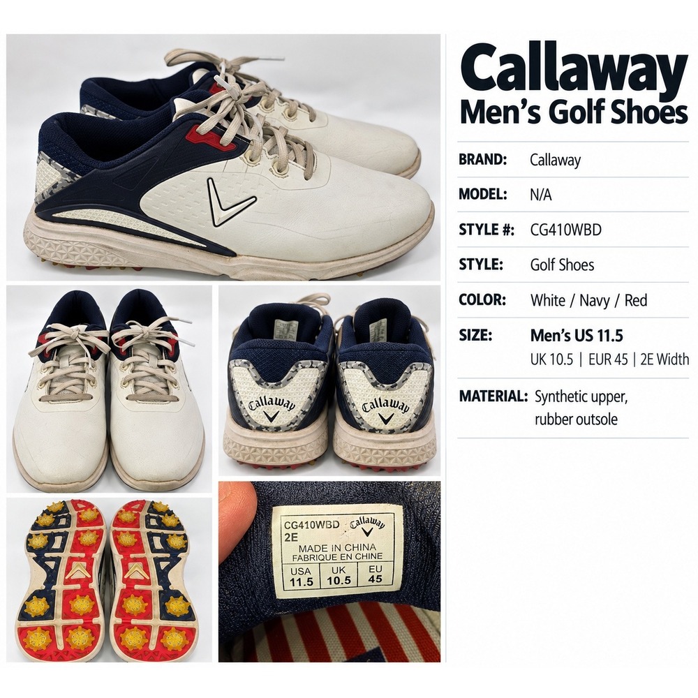 Callaway Fairways For Warriors Mens Golf Shoes White Navy Red CG410WBD 11.5 2E